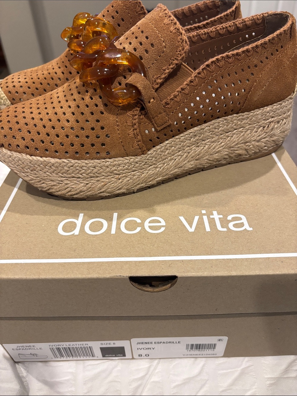 Dolce Vita Tan Suede Espadrille Loafer with Amber Chain